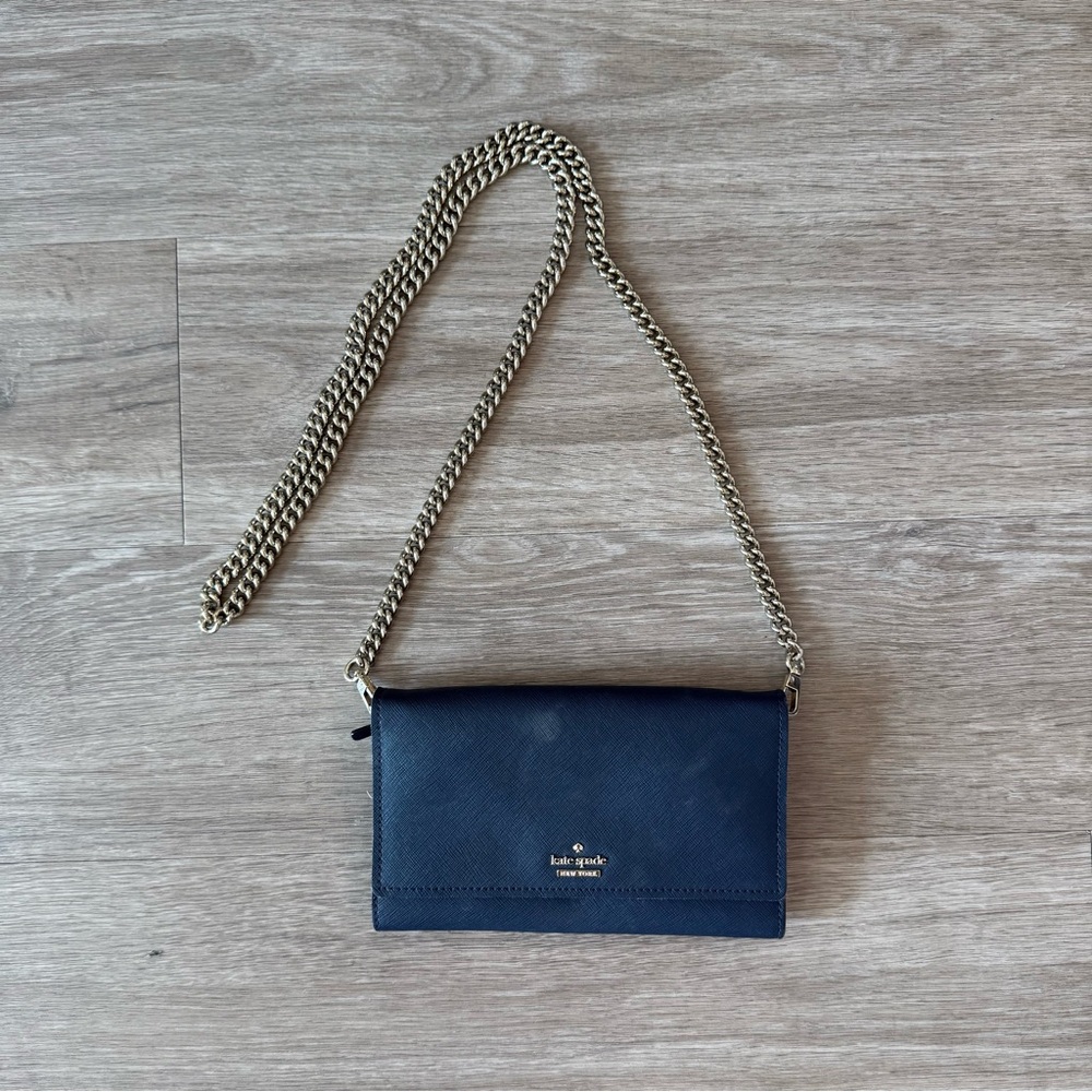 Kate Spade Navy Blue Crossbody Bag with Chain Strap